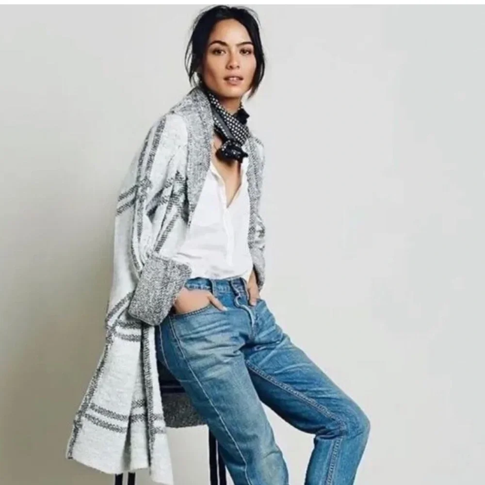 FREE PEOPLE Windowpane Plaid Cardigan Sweater Coat